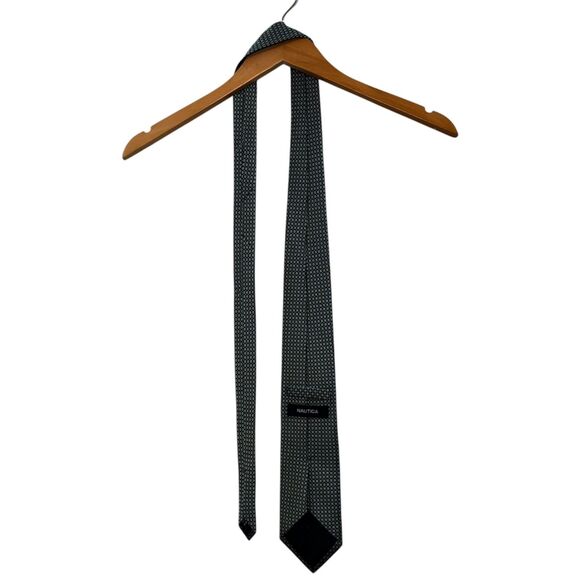 Nautica Silk Tie Green Blue Geometric Square Pattern Business Formal - Picture 3 of 6